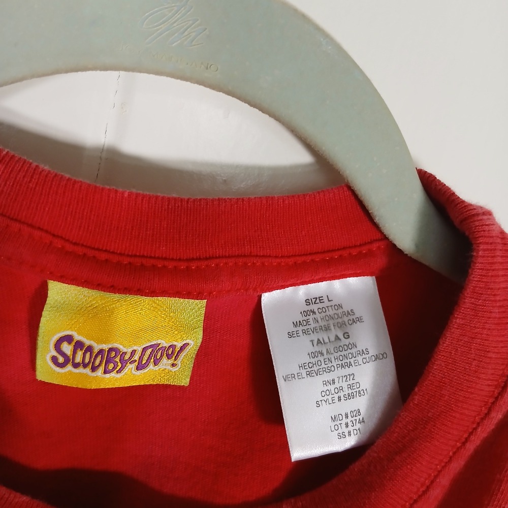 Scooby-Doo Graphic T-Shirt Kids Size L Red Tie Dye Ruh-Roh Sleeve Stripes - Picture 3 of 8